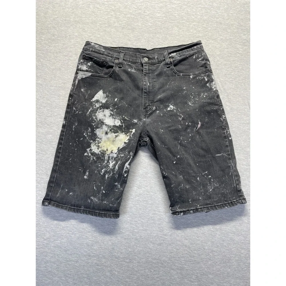 Levi's 509 Jean Shorts Mens 34W Dark Gray Denim Splatter Paint Cotton Everyday